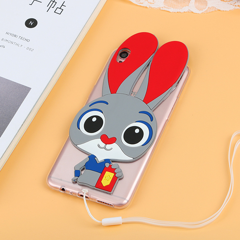 卡通oppo r9小兔子手机壳R7s带挂绳软r7plus硅胶r9plus手机保护套