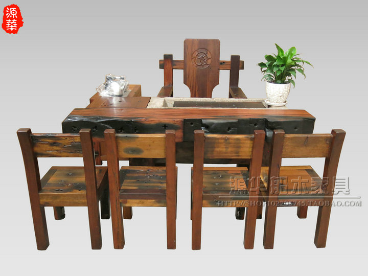 船木茶桌实木茶几机枕木茶桌客厅茶桌功夫茶桌椅组合沉船木家具