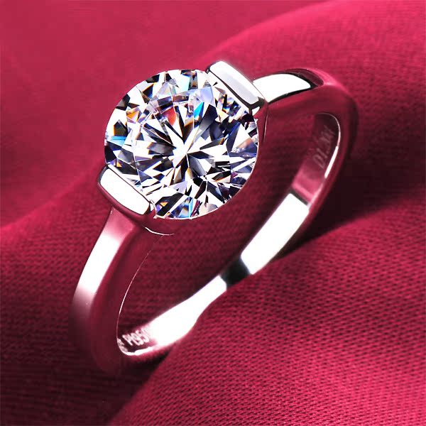 钻石戒指Pt950铂金钻戒女1克拉正品18K白金结婚戒指环情侣对戒子
