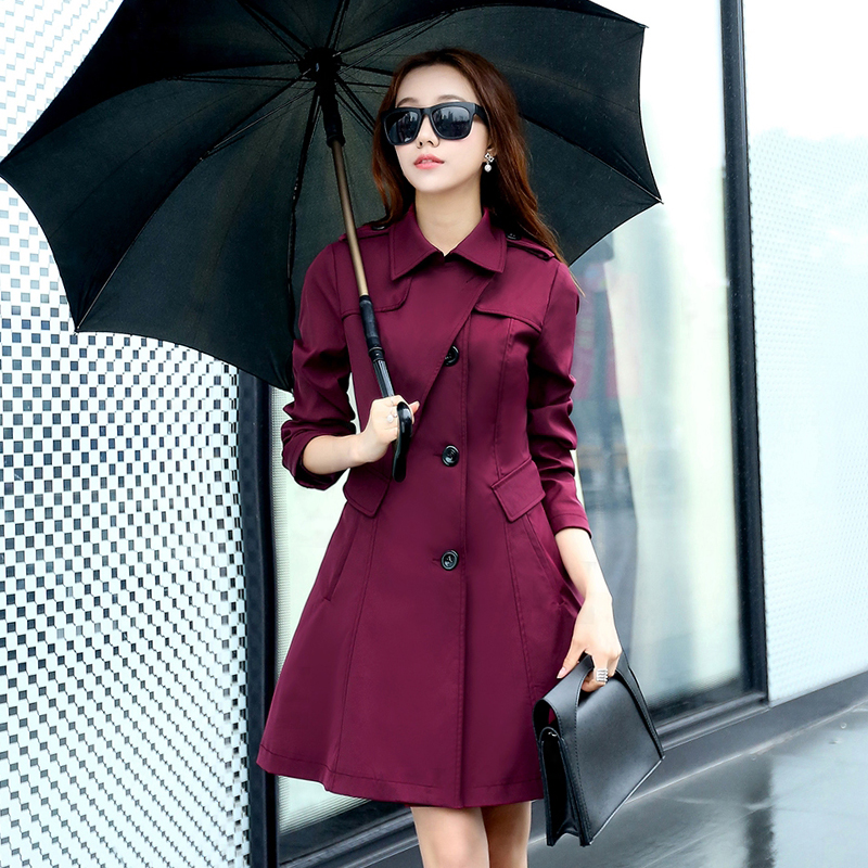 2015秋装新款风衣女修身韩版不规则原创单排扣女装风衣中长款外套
