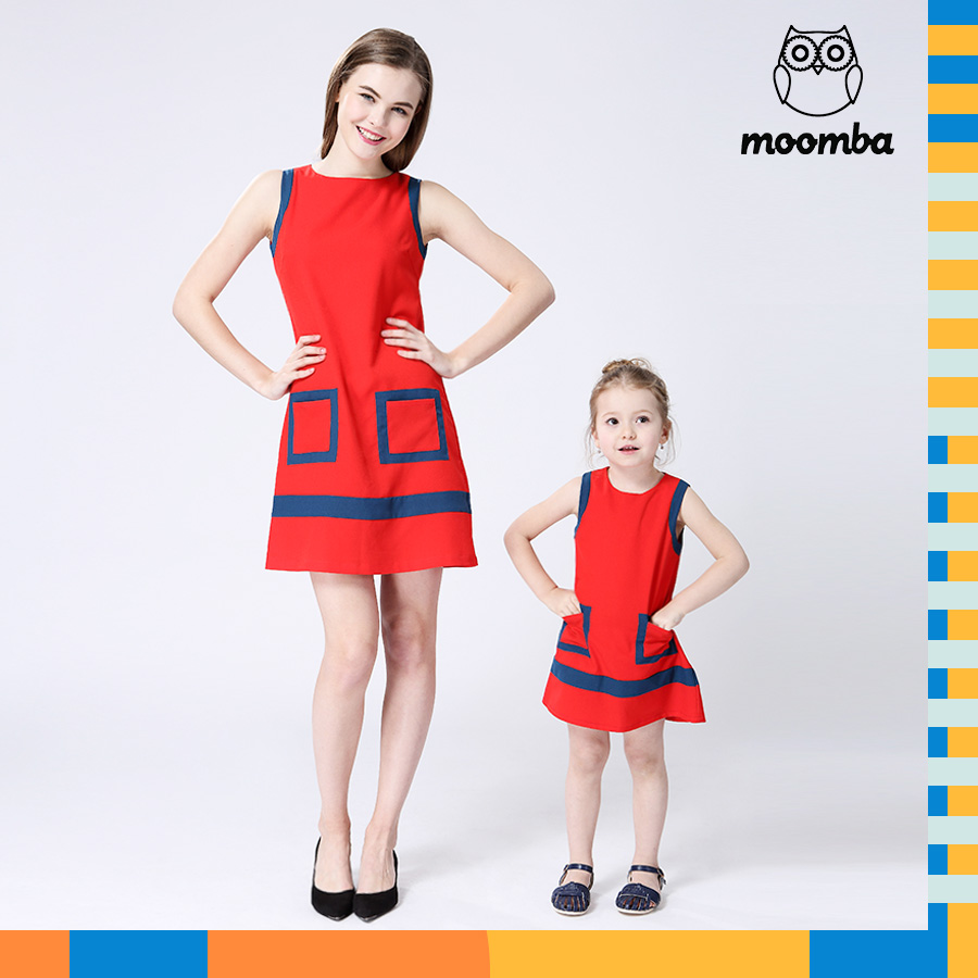 moomba童装 2016夏装新款北欧母女装裙子亲子装公主裙女童连衣裙