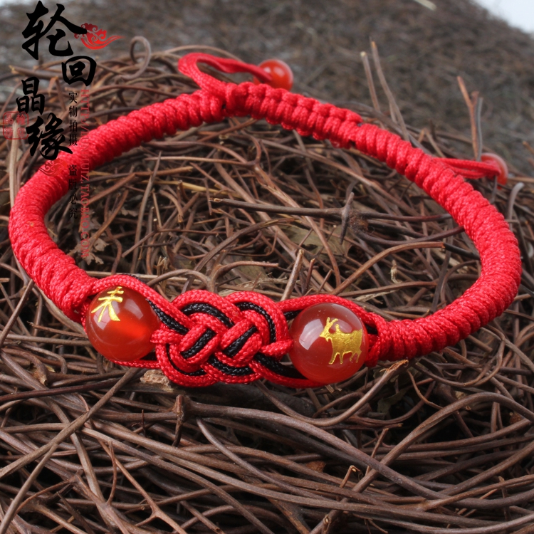 羊年新款本命年红绳手链编织红绳子红玛瑙手串手工款转运珠男女款