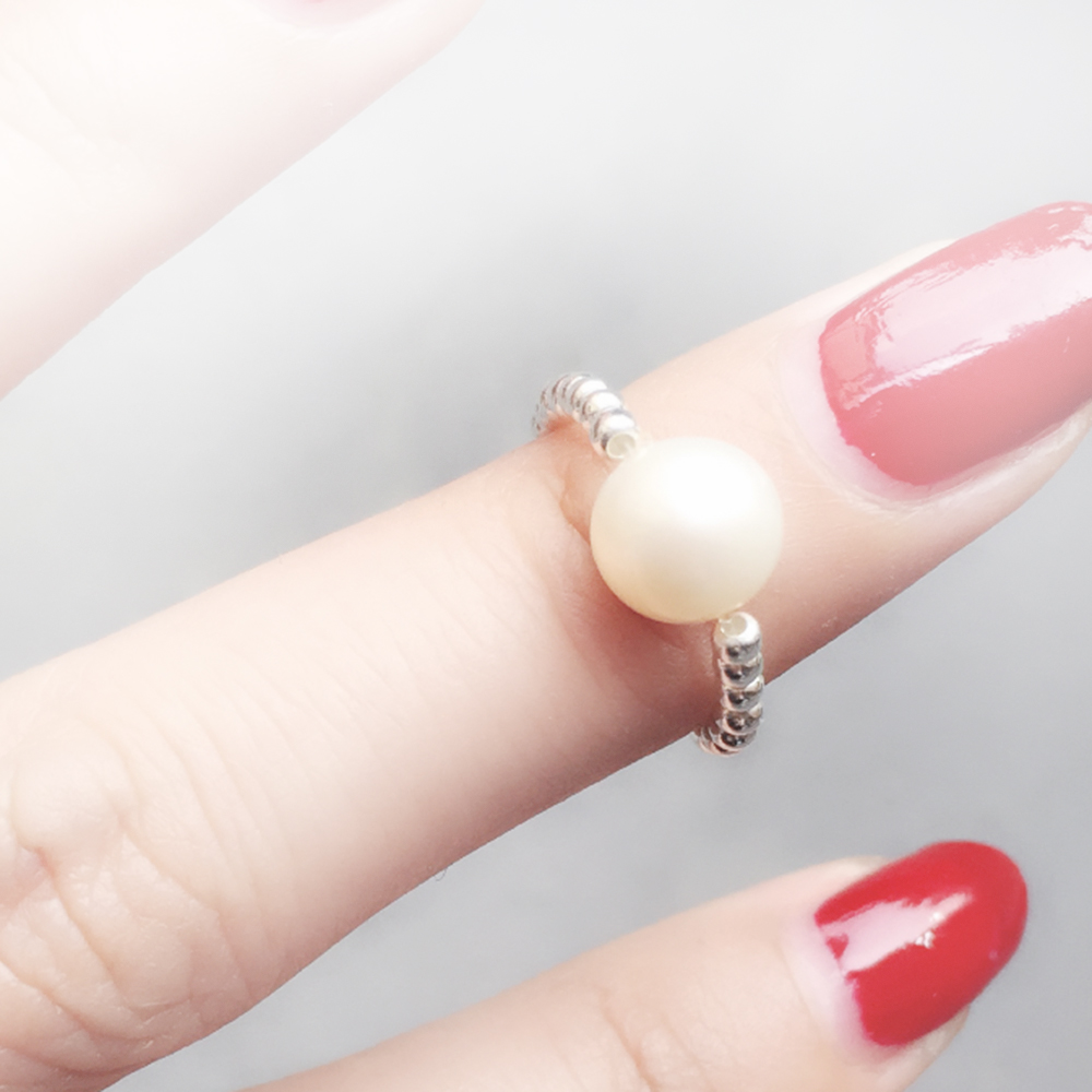《弥音原作》 五彩白水晶 S925纯银圆珠子珍珠戒指指环指链女礼物