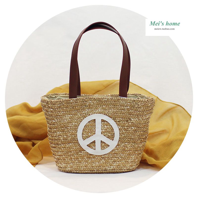 2015新款女包 儿童草编时尚创意手提包手拎小包和平标志