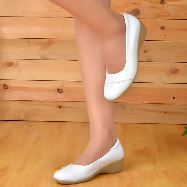 护士鞋白色 小白鞋坡跟牛筋底圆头通勤工作鞋孕妇鞋豆豆鞋舒适