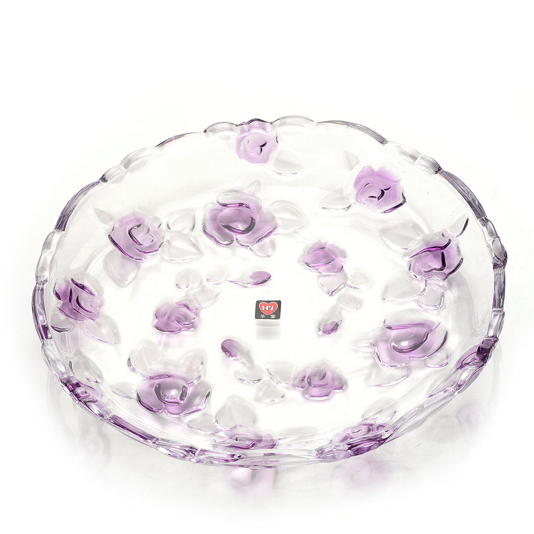 大号紫色玫瑰花水晶果盘玻璃水果盘果篮碗斗盆碟家居创意客厅礼品