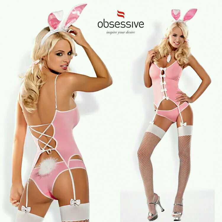 预订欧洲进口 Obsessive 真人兔女郎粉色性感诱惑套装 bunny suit