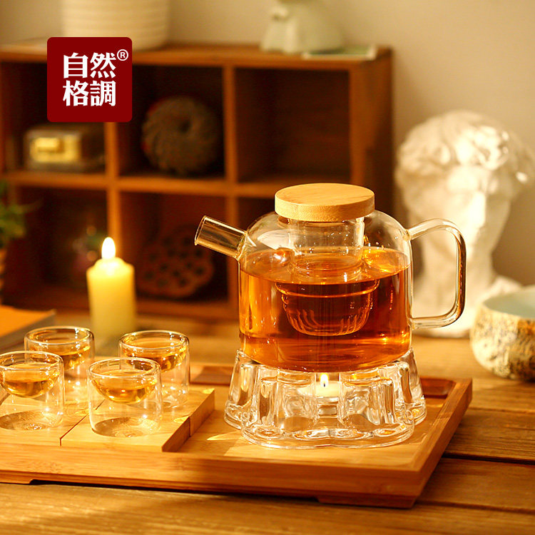 自然格调│高硼硅玻璃 花茶壶 绿茶壶 加热煮茶玻璃茶具套装 包邮