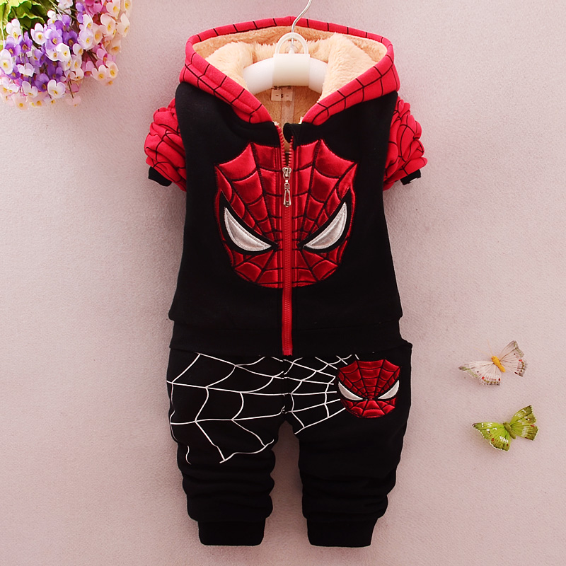 2015儿童冬装新款加绒加厚卫衣两件套0-3岁宝宝套装蜘蛛侠图案