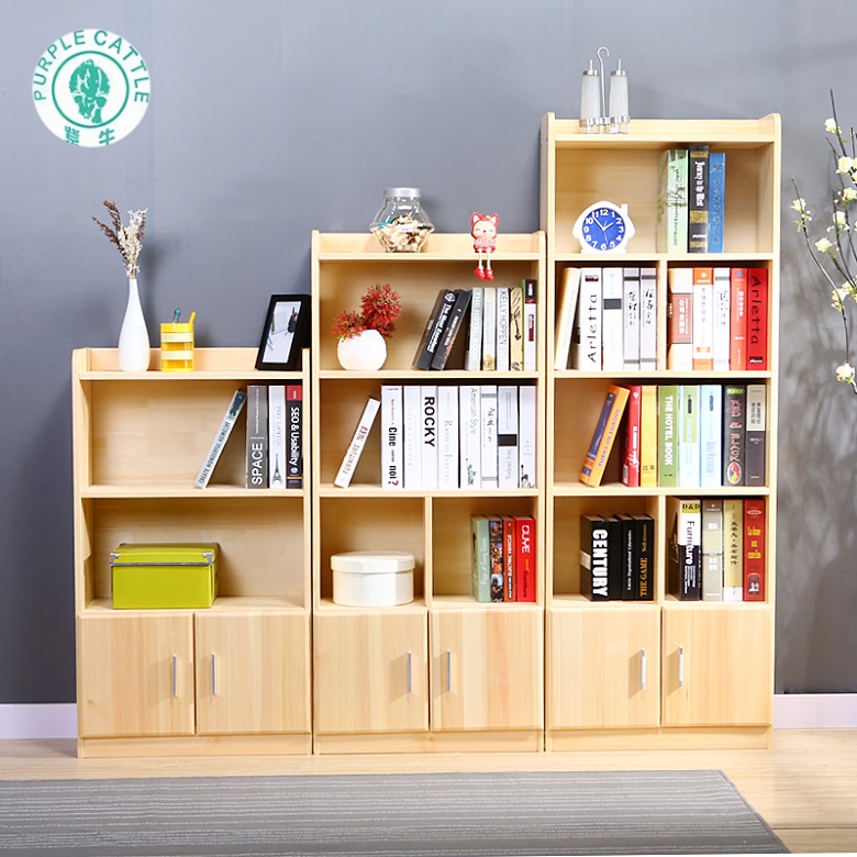 书柜子自由组合儿童实木简易书柜简约书架松木书橱带门收纳柜置物