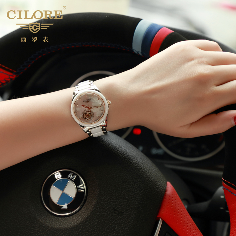 0首付 气质女表镂空时装表白色陶瓷手表 钢带时尚带钻自动机械表