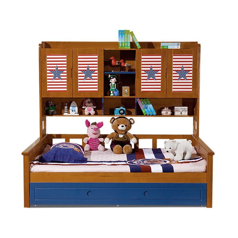 欧施洛 全实木儿童床组合床带书架高箱床储物床实木床地中海床