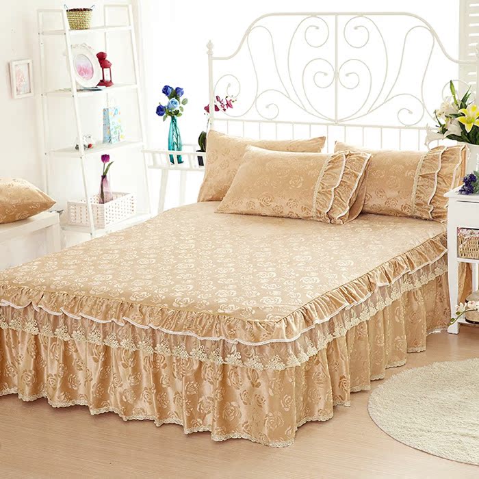 正品纯色天鹅绒公主蕾丝花边加厚床罩秋冬季保暖床裙床单床上用品