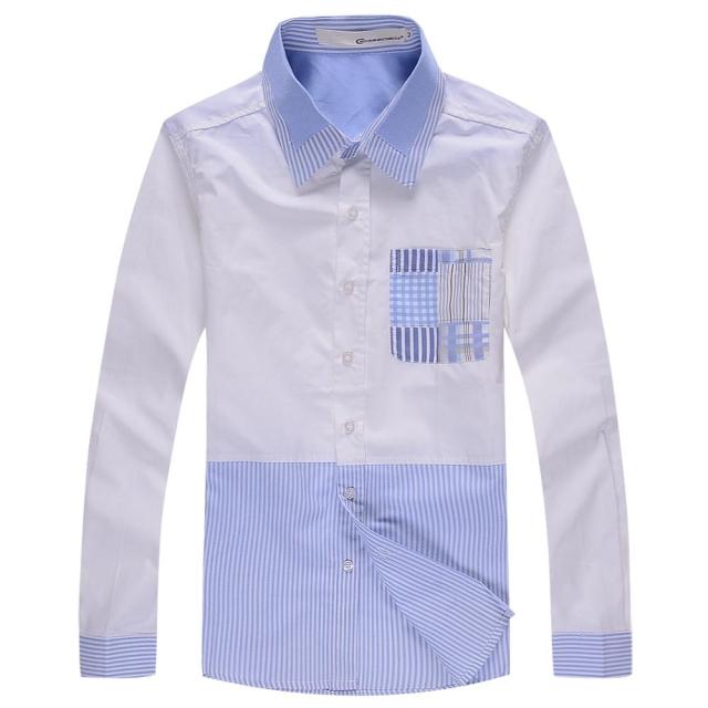 韩版男生学院风格修身青少年长袖衬衣衬衫包邮实拍