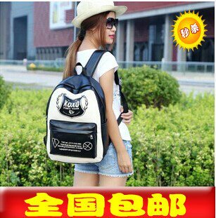 新款exo2014学院风韩版双肩包PU皮防水背包男包女包学生书包包邮