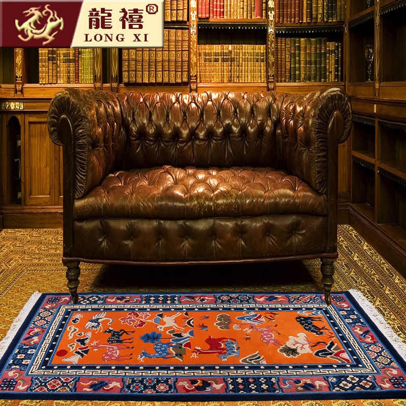 纯羊毛藏毯对毯 手工剪花民族工艺客厅卧室茶几床前毯地垫