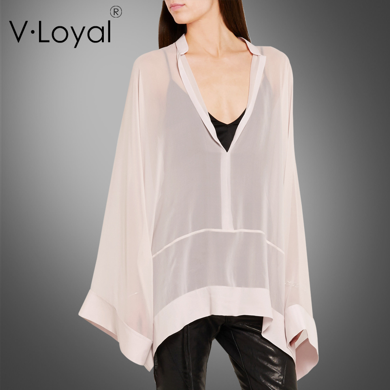 V·Loyal2016春秋新款真丝衬衣长袖高端欧美时尚宽松雪纺衬衫
