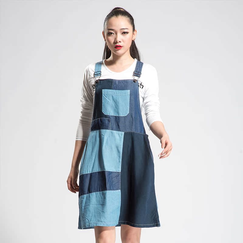 2015春装新款女装吊带裙 厨房专用背带裙 韩版大码天丝牛仔连衣裙