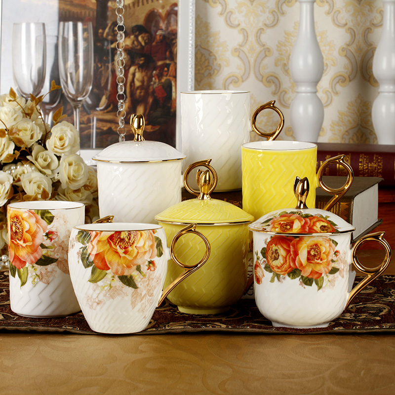 英格丽盖杯陶瓷带盖口杯 欧式下午茶咖啡茶杯 骨瓷马克杯礼盒水杯