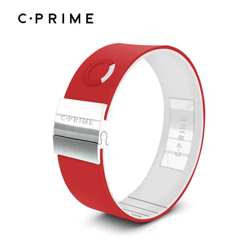 CPRIME NEO 硅胶手带 时尚硅胶运动平衡腕带 能量手环 红白银扣