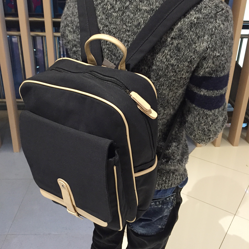 新款男士韩版双肩包学生书包背包潮流旅行包个性休闲潮包帆布男包