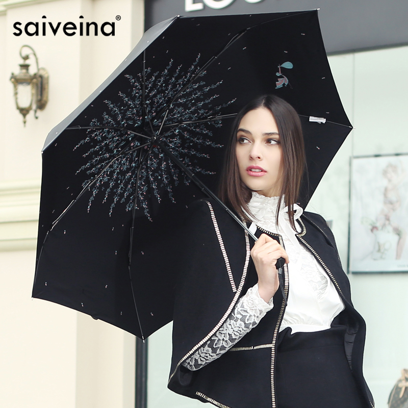 赛维纳小黑伞黑胶防晒雨伞 女 创意折叠伞 太阳伞防紫外线遮阳伞