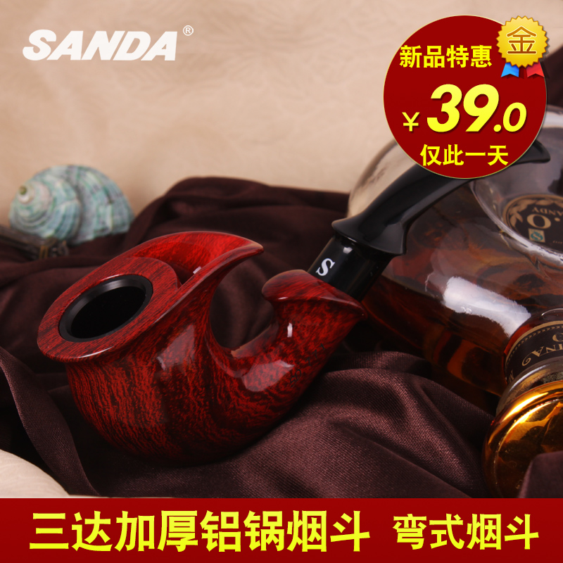 SANDA新品上市 三达高档胶木过滤烟斗 创意弯式烟斗 配送全套配件