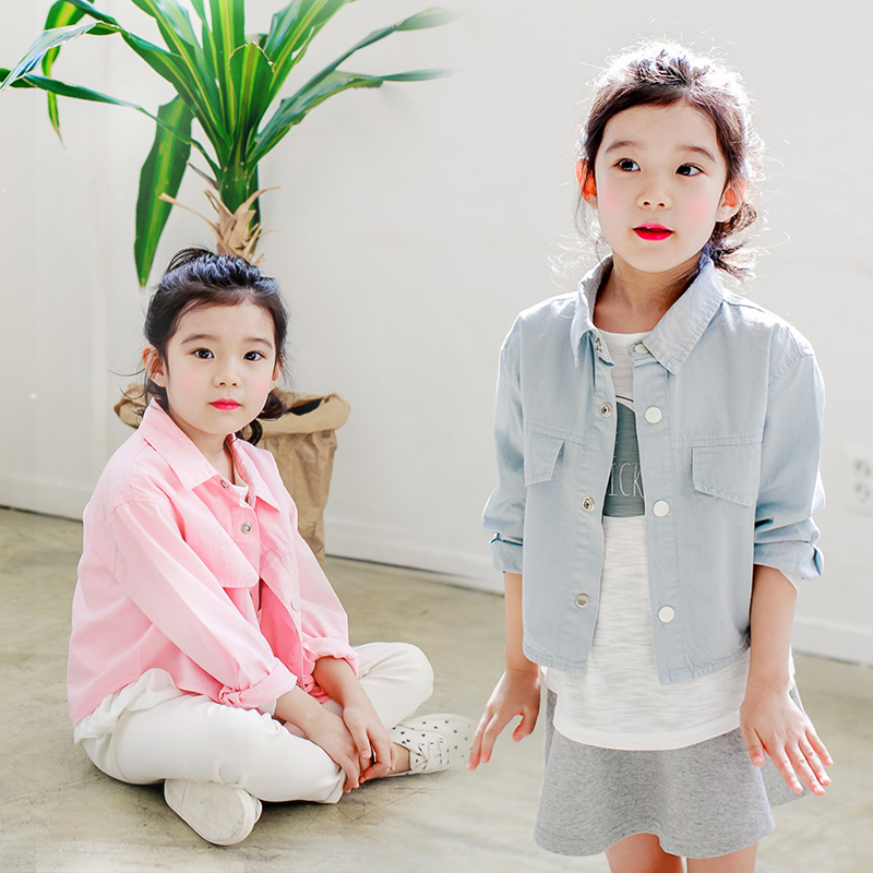 2016秋装韩国儿童女童4-14岁中大童牛仔衬衫外套百搭两色上衣童装