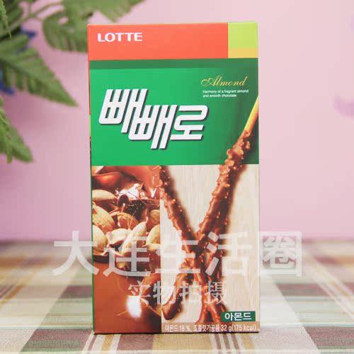 韩国lotte原装进口零食乐天杏仁巧克力棒32g饼干咖啡伴侣休闲食品