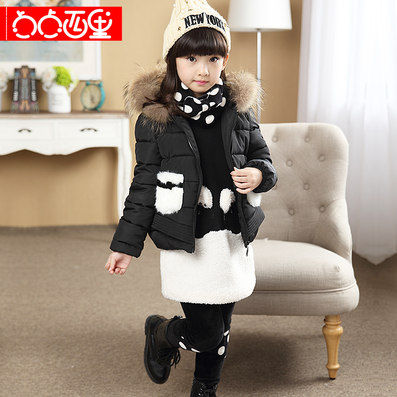 童装女童冬装2015新款韩版套装中大儿童保暖卫衣潮流大毛领三件套