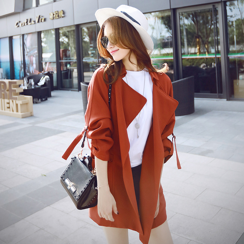 2015新款春秋装韩版中长款翻领女式风衣女士修身显瘦气质长袖外套