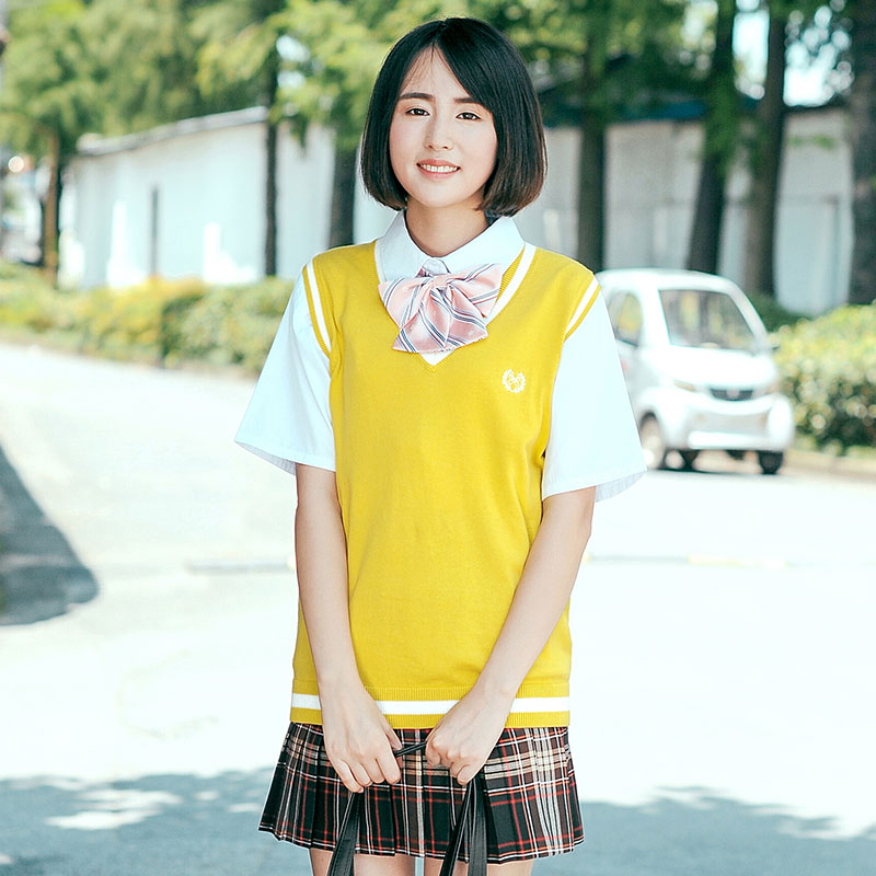 日本少女装纯棉V领背心高中生学院风无袖毛衣学生秋装套头JK制服
