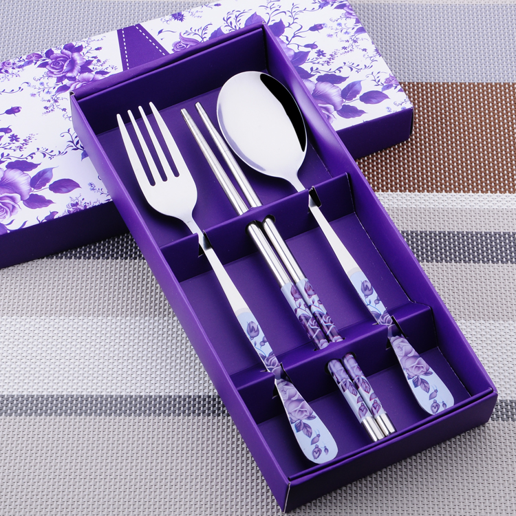 中国风汤勺匙餐具不锈钢叉勺青花瓷礼品套装商务单位公司礼品赠品