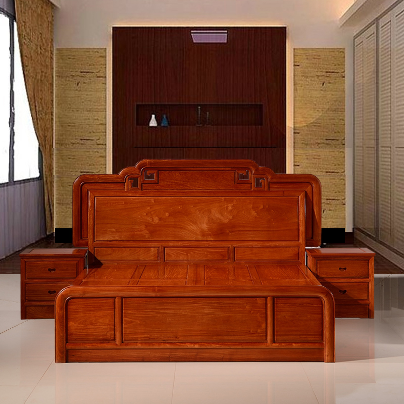 红木床1.8米 双人床缅甸花梨木国色天香大床明清古典家具厂家直销