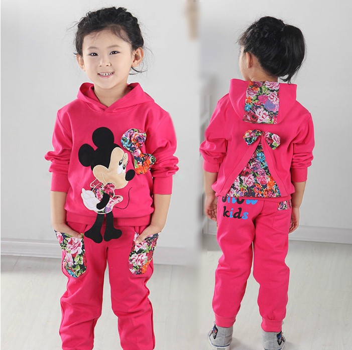 童装女童秋装2015新款韩版长袖中小童卡通米奇春秋季运动儿童套装