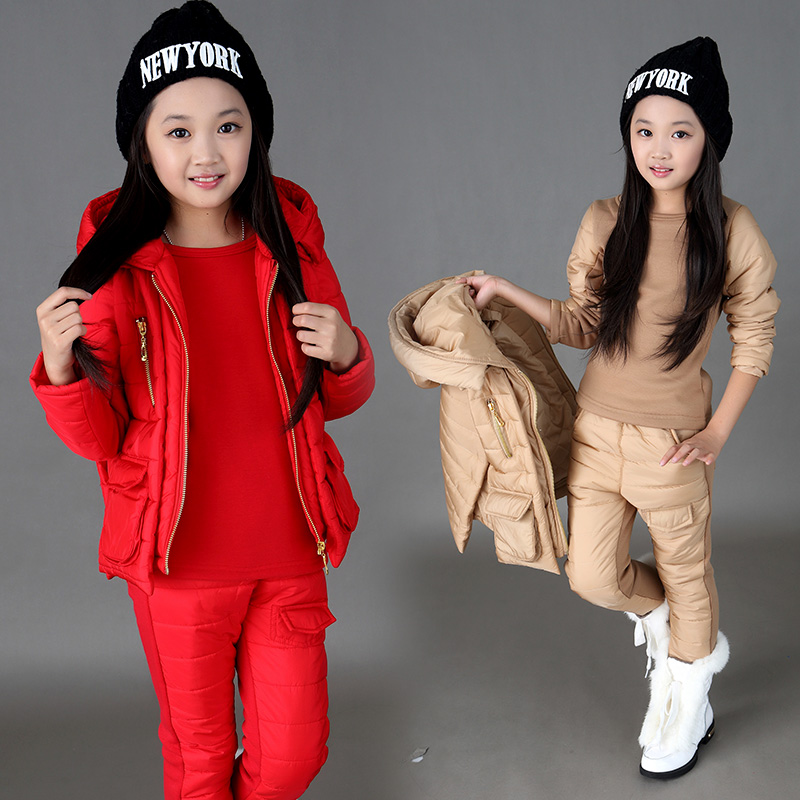 2015童装冬季新款女童加绒加厚儿童冬装中大童韩版卫衣三件套