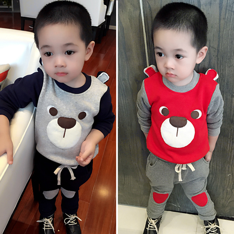 宝宝套装冬装1岁男童韩版卡通卫衣两件婴儿2小童3儿童加厚加绒潮