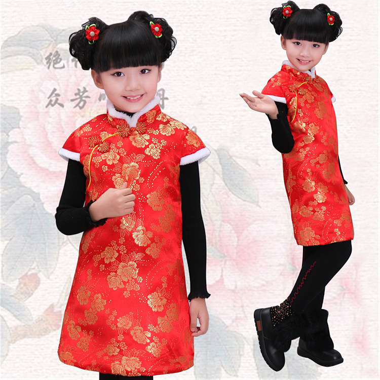 品牌童装2015秋冬新款儿童唐装民族儿童旗袍女童棉过年装中国红