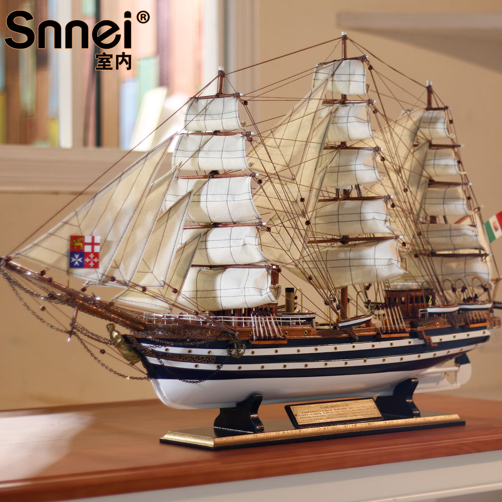 高级帆船模型木头材质90公分110cm中大号欧式新古典精致高端大气