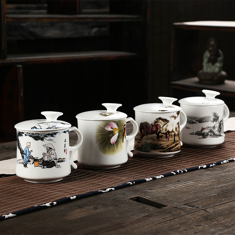 景德镇创意自在杯办公室水杯茶杯陶瓷过滤网带盖杯子茶具全国包邮