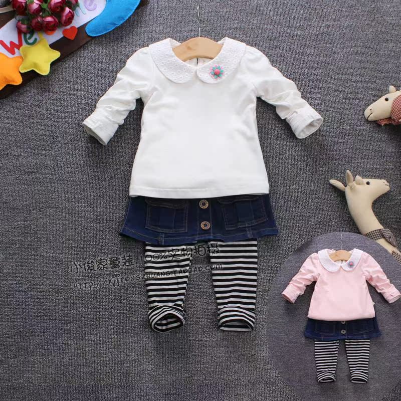 小俊家童装女童装2015秋装新款韩国风女宝宝娃娃领打底衫长袖T恤