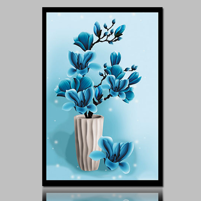 5D新款十字钻石绣方满钻蓝色优雅植物花卉全贴客厅卧室风景钻石画