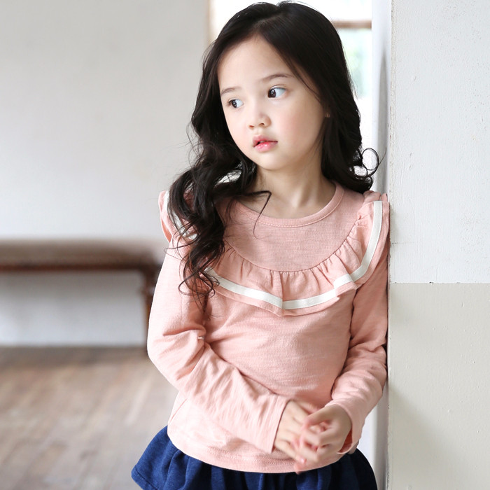 韩国正品代购童装2015秋款中小童儿童女童淑女简约T恤打底衫
