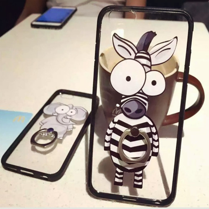 iPhone5S斑马和大象指环扣支架手机壳 卡通苹果6s plus全包保护壳