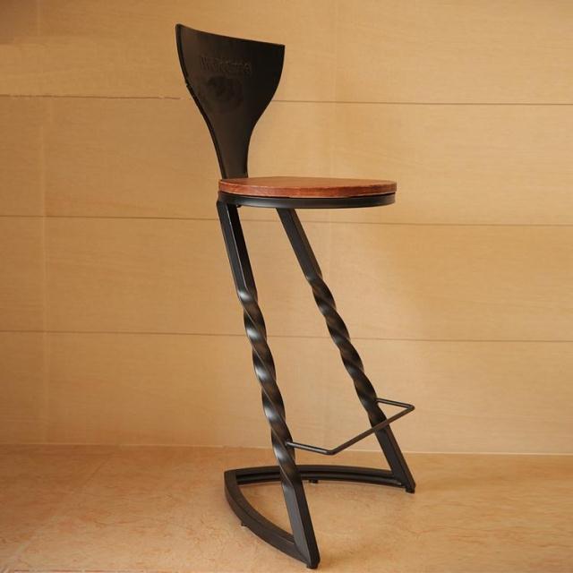 铁艺吧台椅 实木酒吧椅 复古做旧咖啡椅 吧台凳高脚凳子