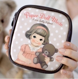 包邮韩国Paper doll mate可爱洋娃娃漆皮女士化妆包收纳包手拿包
