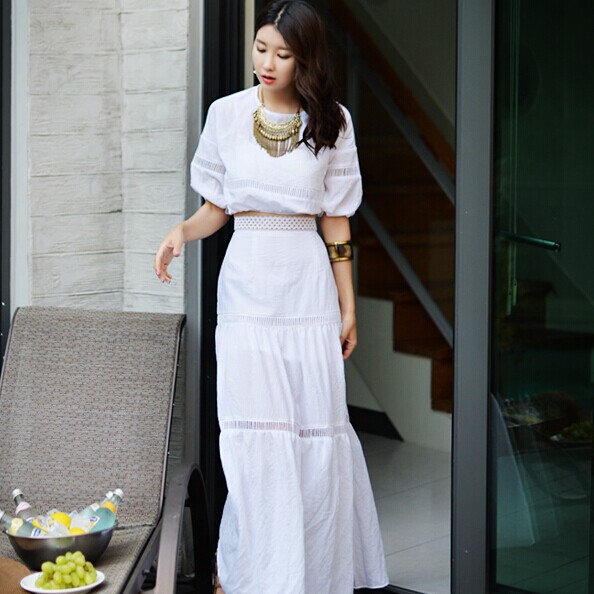 韩国代购 14夏时尚纯色波西米亚上衣+裙子套装D5O2P7854B4272