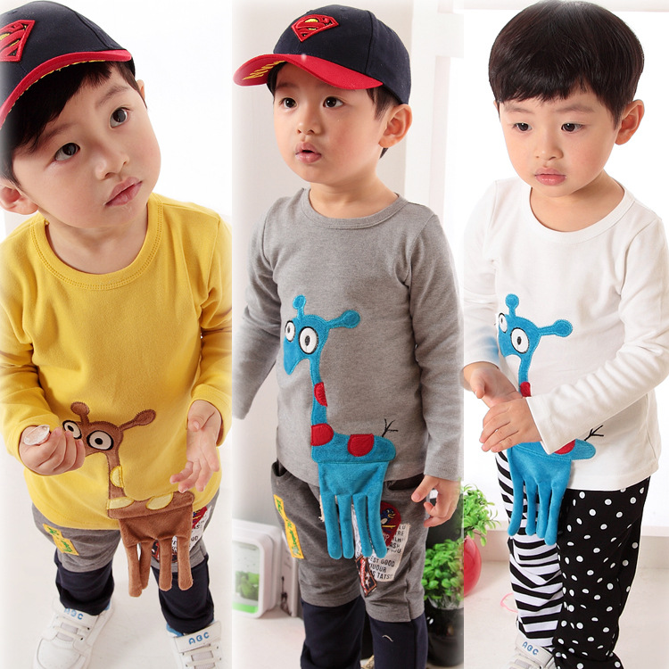 2015秋装新款 韩版0-3岁小童卡通长颈鹿长袖T恤 XY007