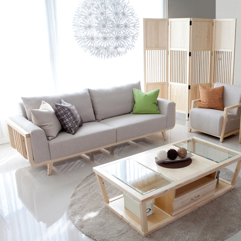 小才子 韩式三人可拆洗布艺沙发小户型北欧客厅日式实木家具组合