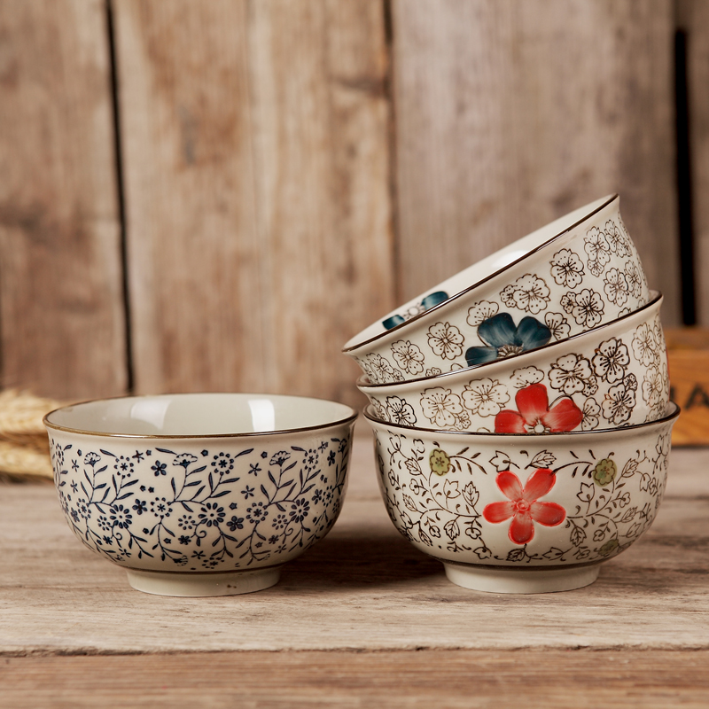 釉下彩日式和风 陶瓷手绘瓷器餐具5英寸陶瓷面碗汤碗 米饭碗